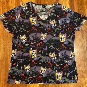 Disney Scrubs Nightmare Before Christmas All Around Print Womens Medium